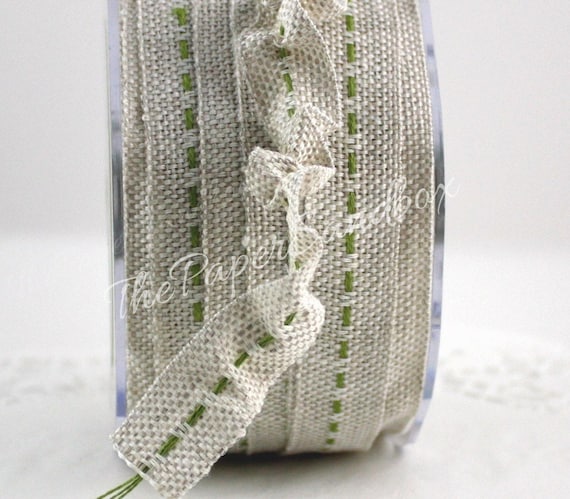 Green Center Stitch Burlap Ribbon 5/8” wide by the yard