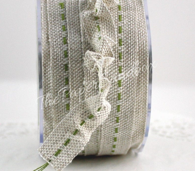 Green Center Stitch Burlap Ribbon 5/8” wide by the yard Bild 1