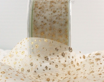 Sheer Ivory Ribbon/Gold Glitter Ribbon 1.5” wide