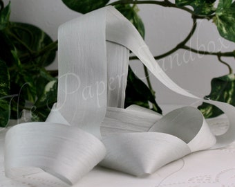 Pale Gray Silk Ribbon 1.25” wide BY THE YARD, Pantone Quiet Gray