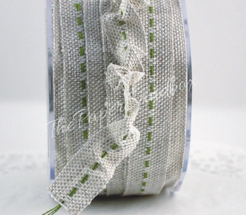Green Center Stitch Burlap Ribbon 5/8” wide by the yard Bild 2