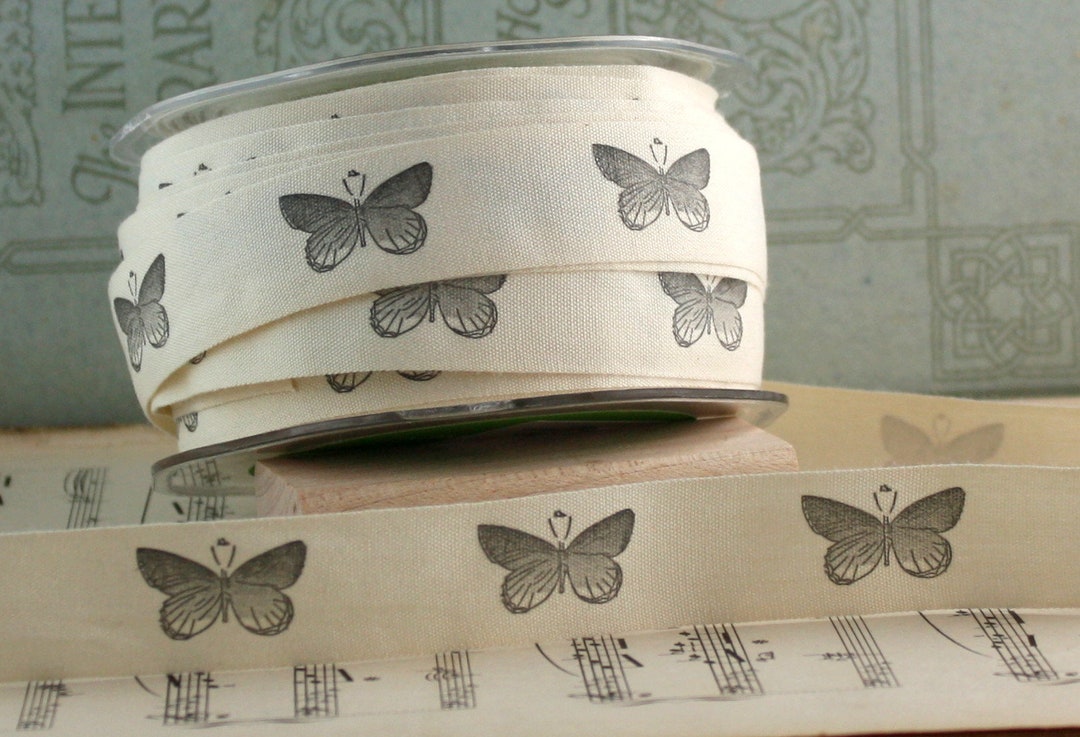 Butterfly Patterned Ribbon 3/4” Wide BY THE YARD, Butterflies Cotton ...