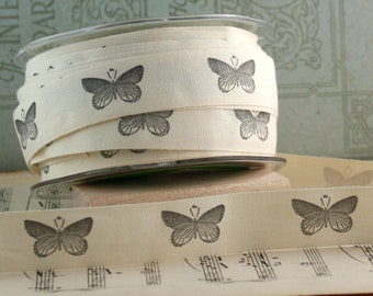 Butterfly Patterned Ribbon 3/4” wide BY THE YARD, Butterflies Cotton Ribbon