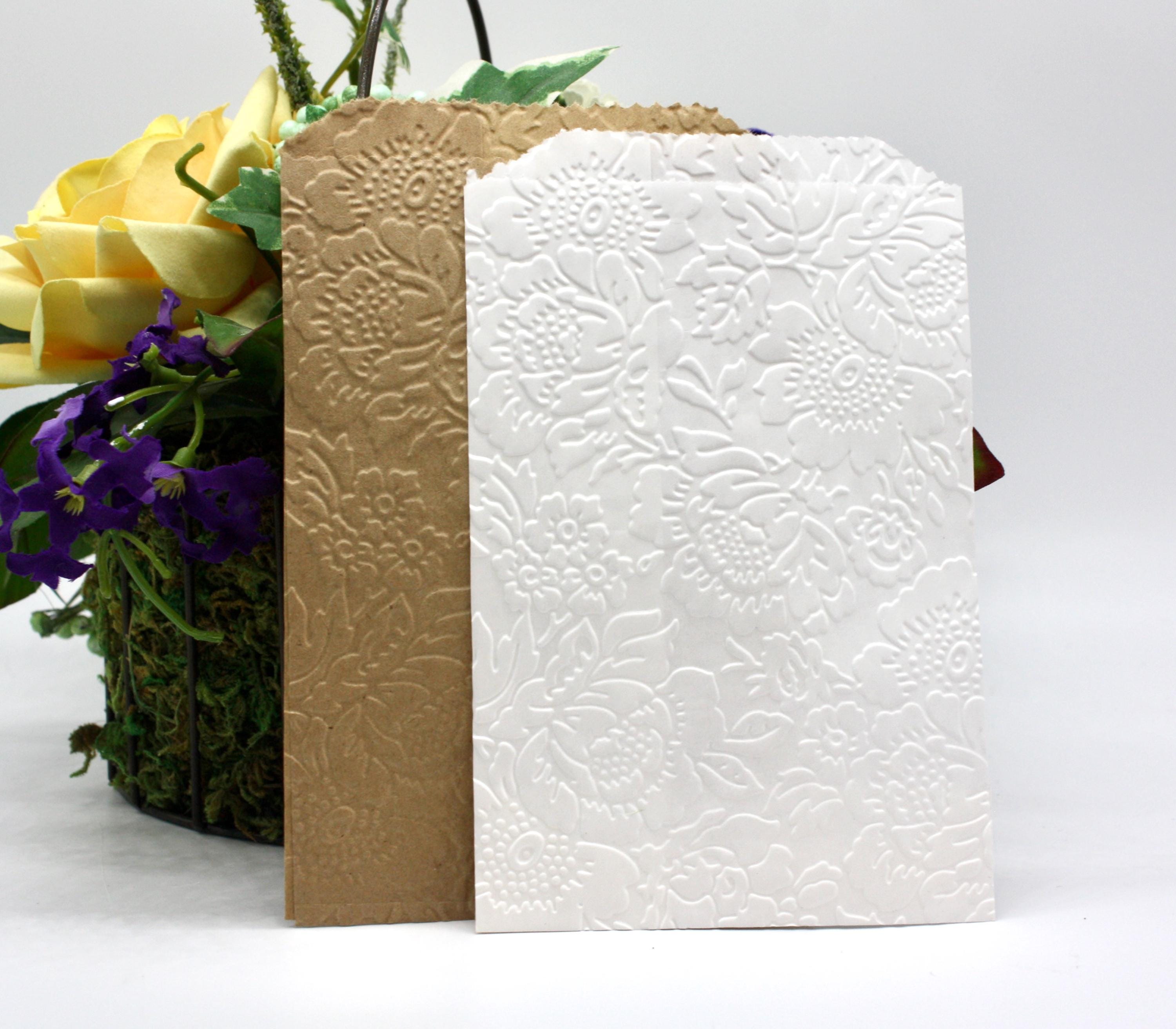 20 Poppy Embossed Paper Gift Bags, Wedding Favor Bags