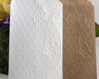 20 Bee Embossed Paper Bags Choice of Style/Size