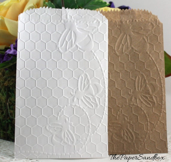 20 Bee Embossed Paper Bags Choice of Style/Size