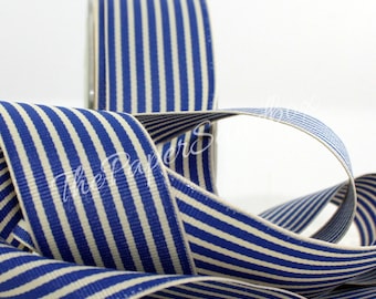 Blue/Ivory Striped Ribbon 1.5” wide by the yard, Nautical Ribbon