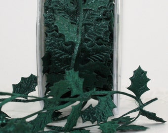 Holly Leaves Ribbon Trim 1/2" wide by the yard, Christmas Ribbon