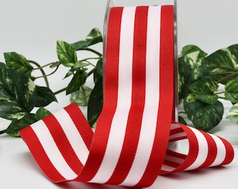 Red and White Stripe Ribbon 2" wide BY THE YARD