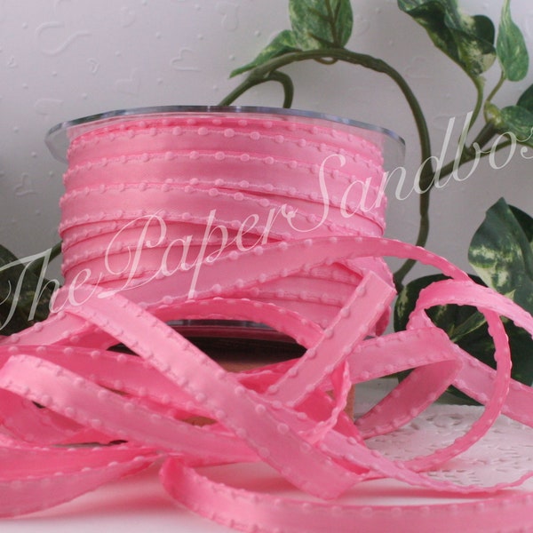 Pink Satin Ribbon 3/8” wide BY THE YARD, Knotted Edge