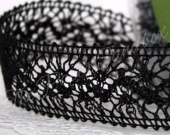 Black Crochet Lace Ribbon 1.5” wide BY THE YARD