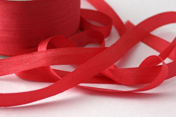 Red Silk Ribbon 1/4” wide BY THE YARD, Narrow Red Silk Ribbon