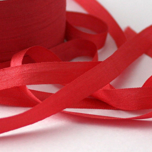 Red Silk Ribbon 1/4” wide BY THE YARD, Narrow Red Silk Ribbon