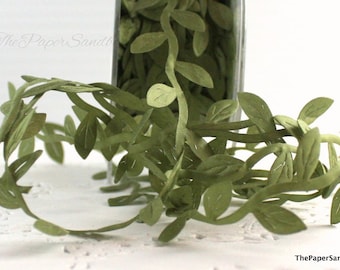 Olive Green Leaves Ribbon 1/4" wide BY THE YARD, Olive Green Leaf Trim