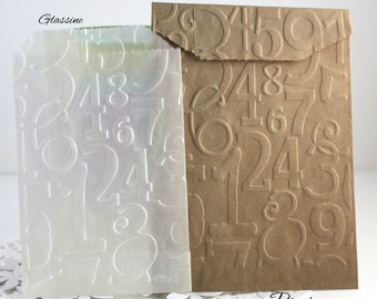 20 Number Embossed Party Favor Bags, Birthday/Anniversary Favor Bags, Silverware Bags, Party Supplies, Candy Bags, Cookie Bags, Treat Bags