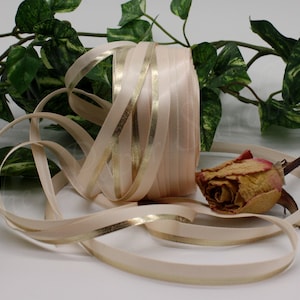 Pink/Gold Satin Ribbon 3/8” wide BY THE YARD, Single Faced Satin