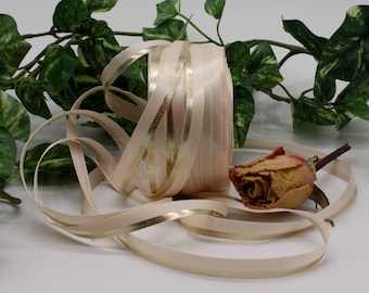 Pink/Gold Satin Ribbon 3/8” wide BY THE YARD, Single Faced Satin