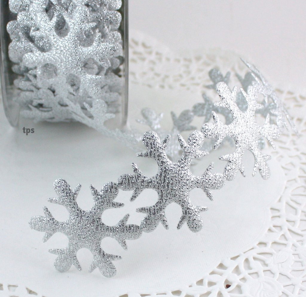 Large Silver Snowflake Ribbon Trim 1.75 wide by the yard Etsy