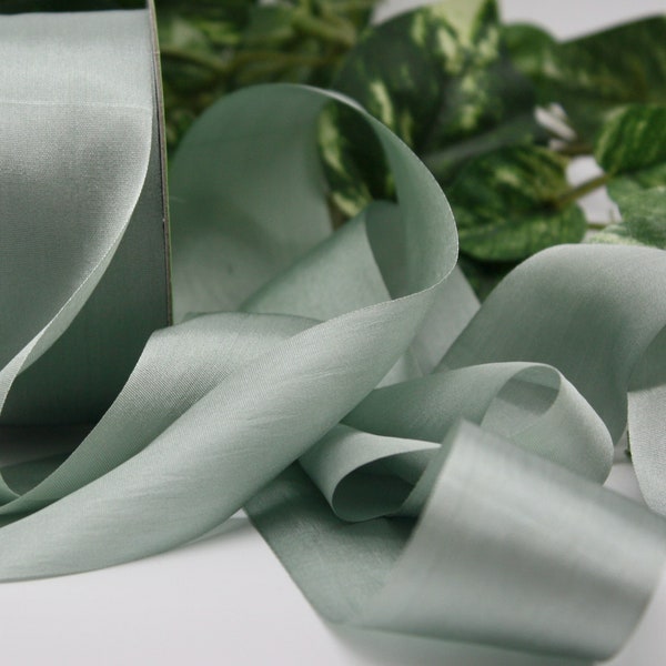 Jadeite Silk Ribbon 1.25" wide BY THE YARD, Pantone Jadeite