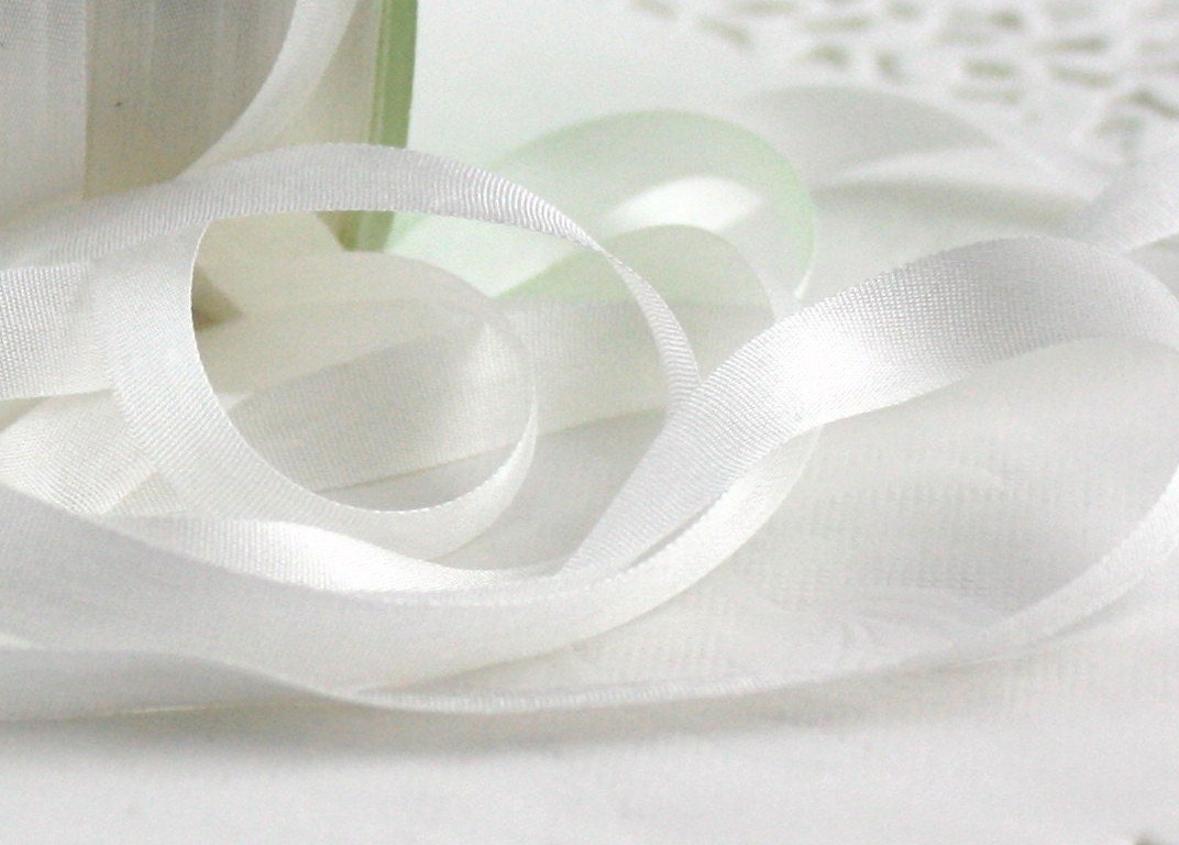 White Silk Ribbon 1/4” wide by the yard