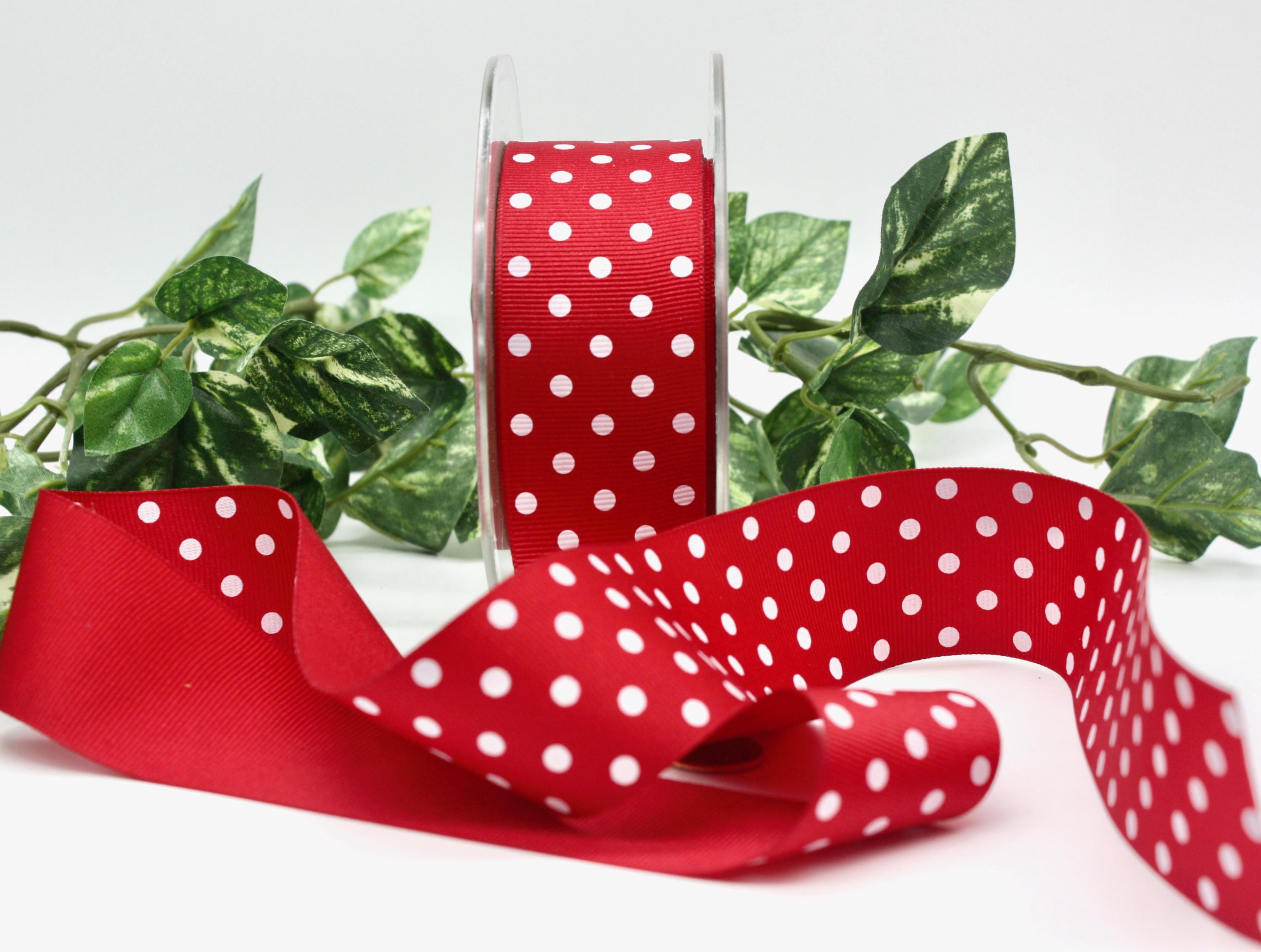 Red/White Polka Dot Ribbon 5/8”- 1.5"  wide BY THE YARD