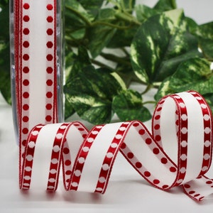 Wired White/Red Polka Dot Ribbon 5/8" wide BY THE YARD