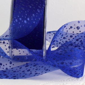 Sapphire Blue Glitter Ribbon 1.5” wide BY THE YARD