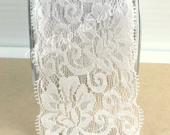 White Stretch Lace Ribbon 2.5” wide by the yard