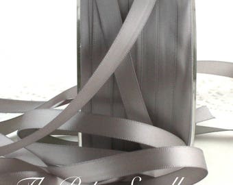 Gray Satin Ribbon 3/8” wide BY THE YARD, Double Faced Swiss Satin