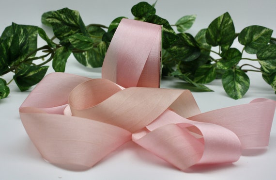 Pink/Pale Champagne Tie Dyed Silk Ribbon 1.25 wide by the yard