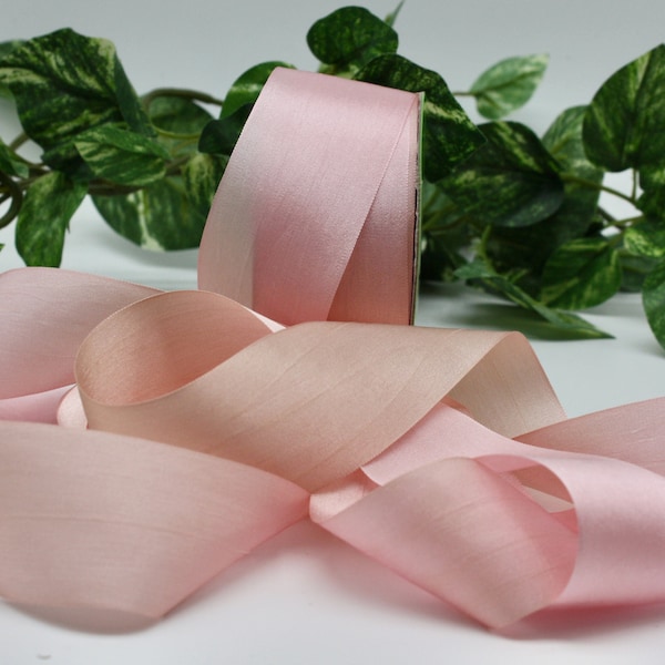 Pink/Pale Champagne Tie Dyed Silk Ribbon 1.25" wide by the yard