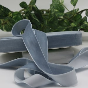 Dusty Blue Velvet Ribbon 3/4 - 1.5&quot; wide BY THE YARD