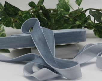 Dusty Blue Velvet Ribbon 3/4 - 1.5" wide BY THE YARD