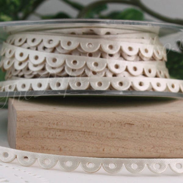 Ivory Scalloped Stick on Ribbon Trim 1/4” wide BY THE YARD, Peel and Stick Trim