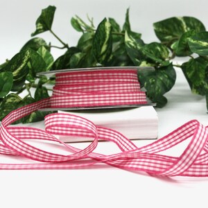Pink/White Check Ribbon 3/8” wide BY THE YARD, Pink Gingham Ribbon