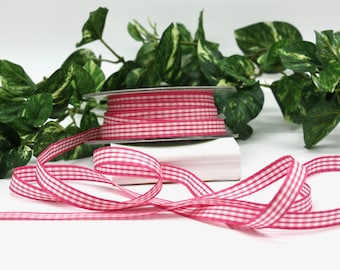 Pink Gingham Ribbon: 3/8" Check Ribbon - BY THE YARD