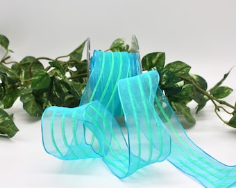 Wired Turquoise Pull Bow Ruffle Ribbon 1.5” wide BY THE YARD