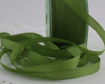 Olive Green Silk Ribbon 1/4” wide BY THE YARD