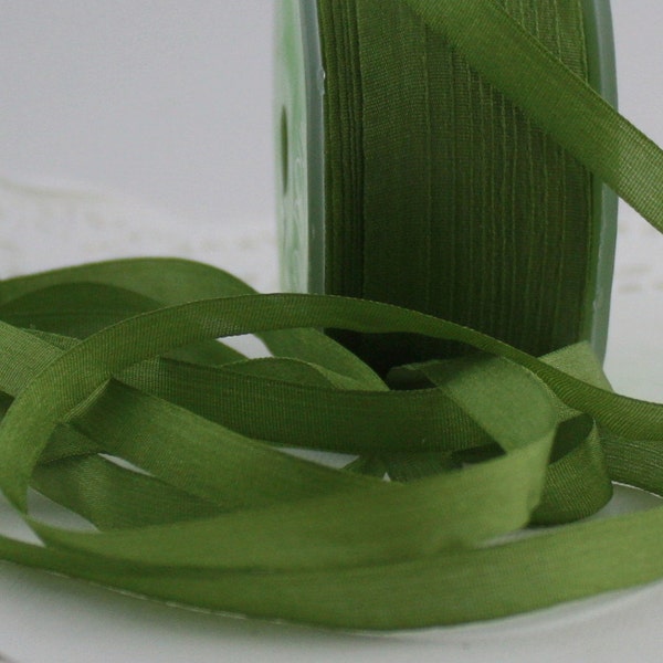 Olive Green Silk Ribbon 1/4” wide BY THE YARD