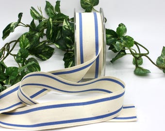 Blue Striped Cotton Ribbon 5/8" - 1.5” wide