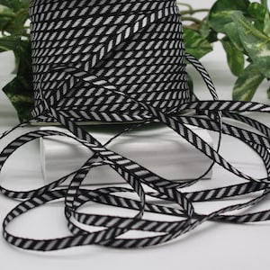 Black/White Striped Ribbon 3/16&quot; wide BY THE YARD