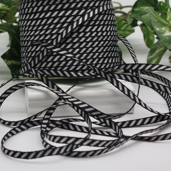 Black/White Striped Ribbon 3/16" wide BY THE YARD