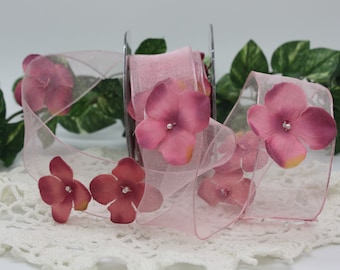 Mauve Wired Flower Ribbon 1.5" wide