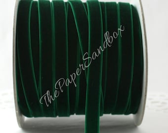Green Velvet Ribbon 3/8” wide by the yard