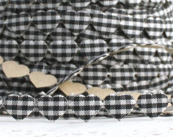 Black Gingham Heart Stick on Ribbon Trim 3/8” wide BY THE YARD, Adhesive Ribbon