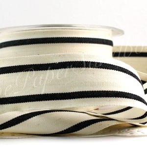 Black and Ivory Striped Cotton Twill Ribbon - 5/8&quot; -1.5&quot; Wide