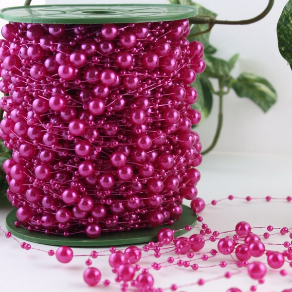 Magenta Pearl Bead Garland BY THE YARD, Dark Pink Beads