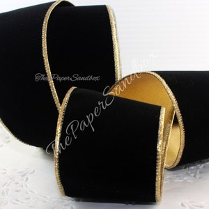 Wired Black/Gold Velvet Ribbon 2.5" - 4" wide BY THE YARD