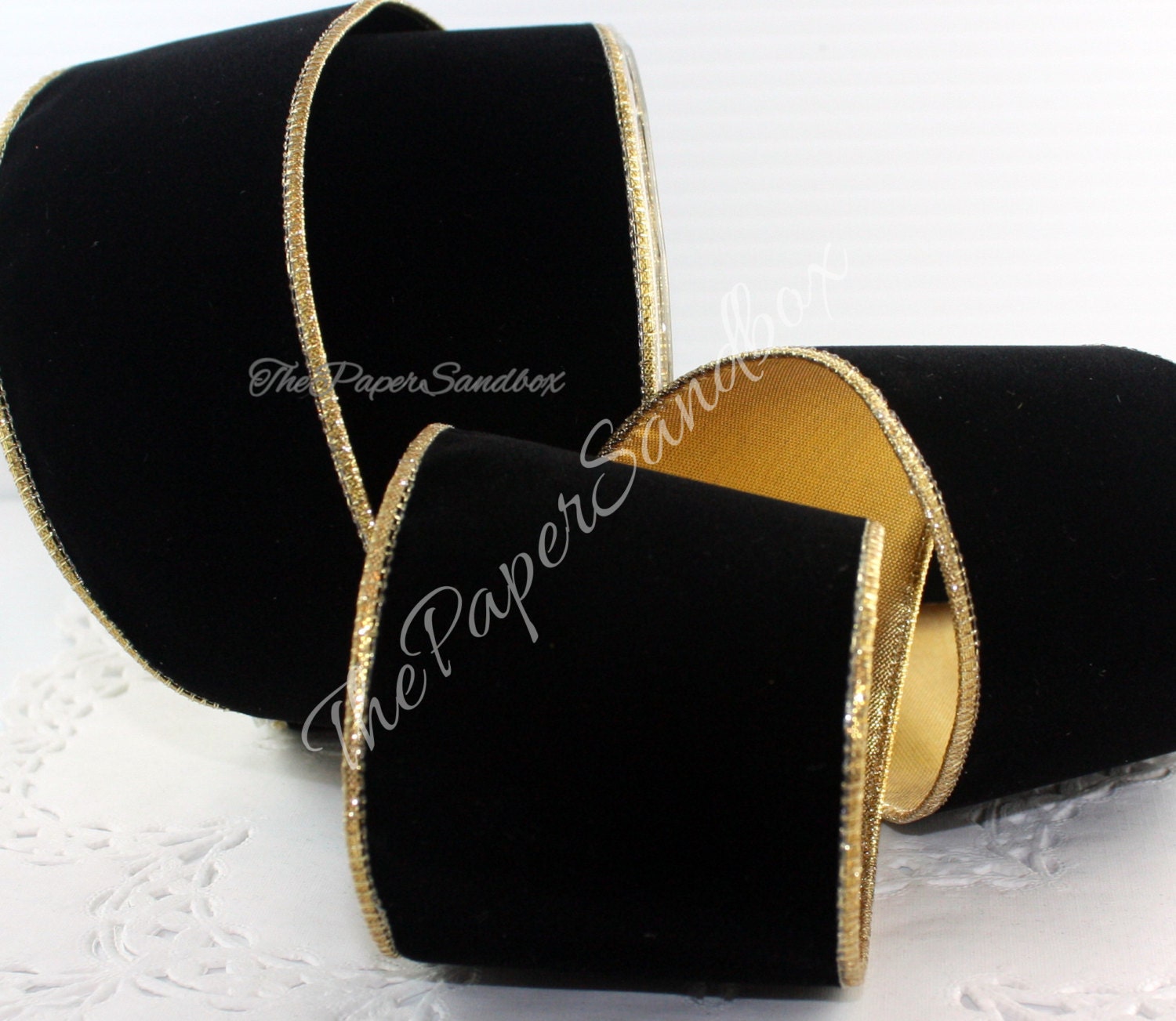 Gold Foil Black Satin Ribbon for Gift Wrapping for Crafts, Hair Bows