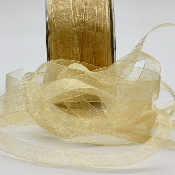 2 yards Sheer Gold Chiffon Ribbon 5/8” wide